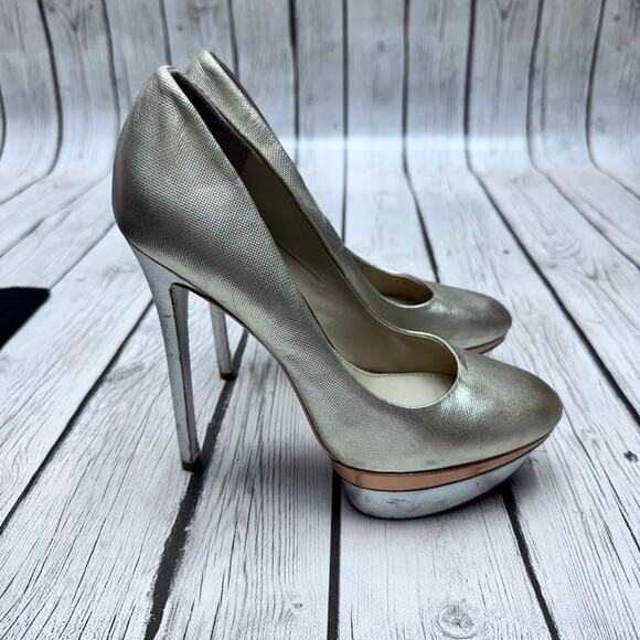 Brian Atwood Metallic Gold Stilettos Size 7 1/2 - Picture 5 of 12